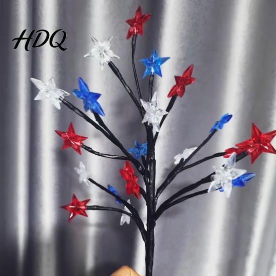 Solar Star Stake Lights 4th of July Garden Lights Red White Blue Outdoor Powered Decorations String Waterproof Flexible Design Patriotic Flag