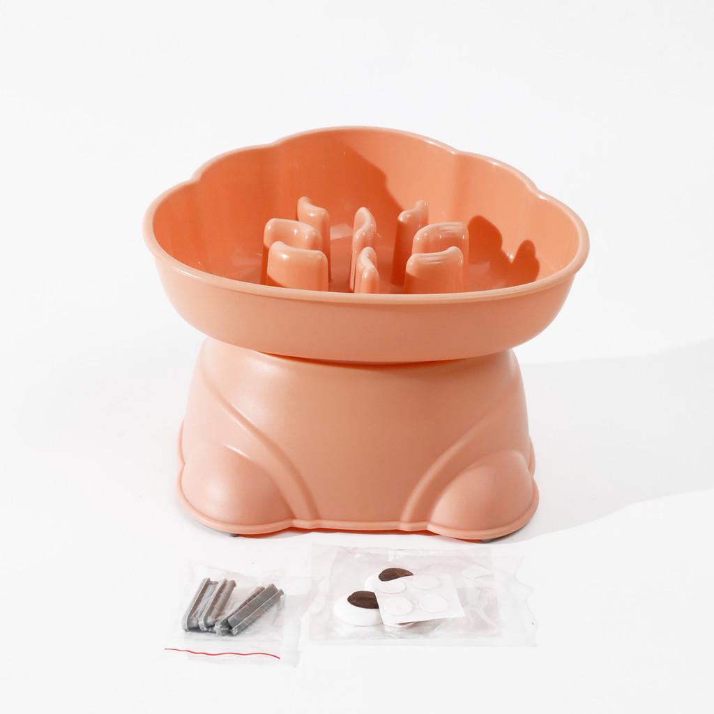 Pet Food Dispenser With Dual Compartments For Dogs In Lemon Yellow And Pink Colors