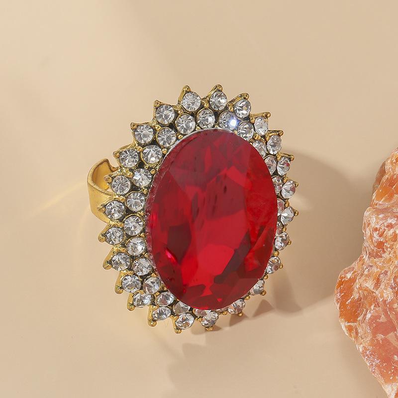 

Fashionable personality exaggerated diamond studded droplet shaped imitation gemstone adjustable simple temperament trendy new ring adjustable opening