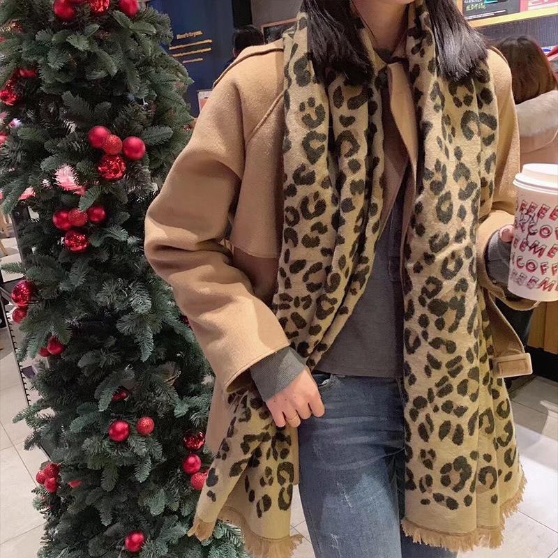 Leopard Print Scarf Women's Warm Thickening European and American Style Versatile Imitation Cashmere Shawl