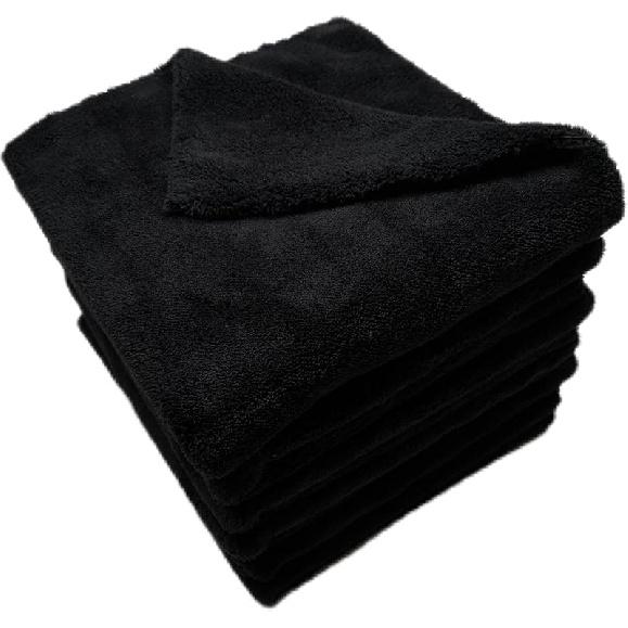 Plush Edgeless Microfiber Towel For Car, Soft Drying Wash Detailing Buffing Polishing Towel, 500 GSM 6PACK 16 X 16Inches (Black, 6Pack)