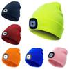 Black Led Knitted Beanie For Outdoor Night Running With Rechargeable Light Feature