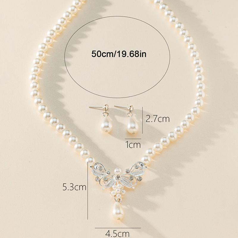 Pearl Clavicle Chain Casual Temperament Simple Pendant Necklace Pearl Necklace Earrings Two-Piece Set