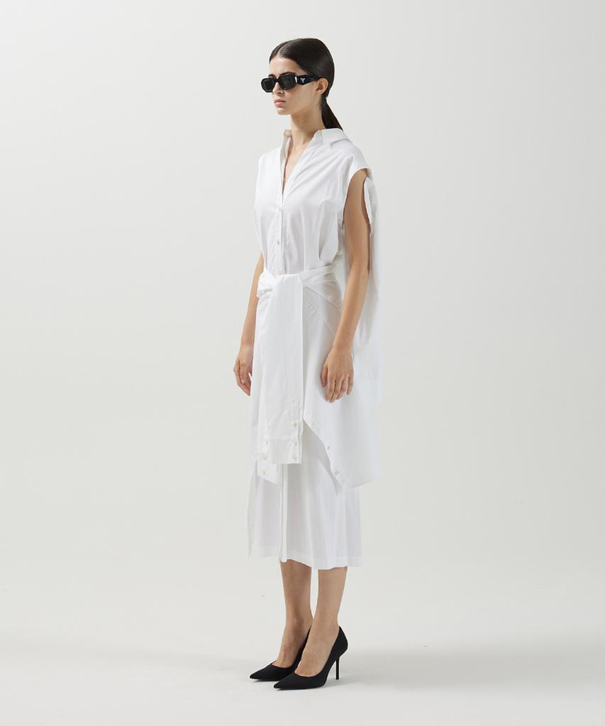 Meuameu Off-Sleeve Tied Shirt Dress
