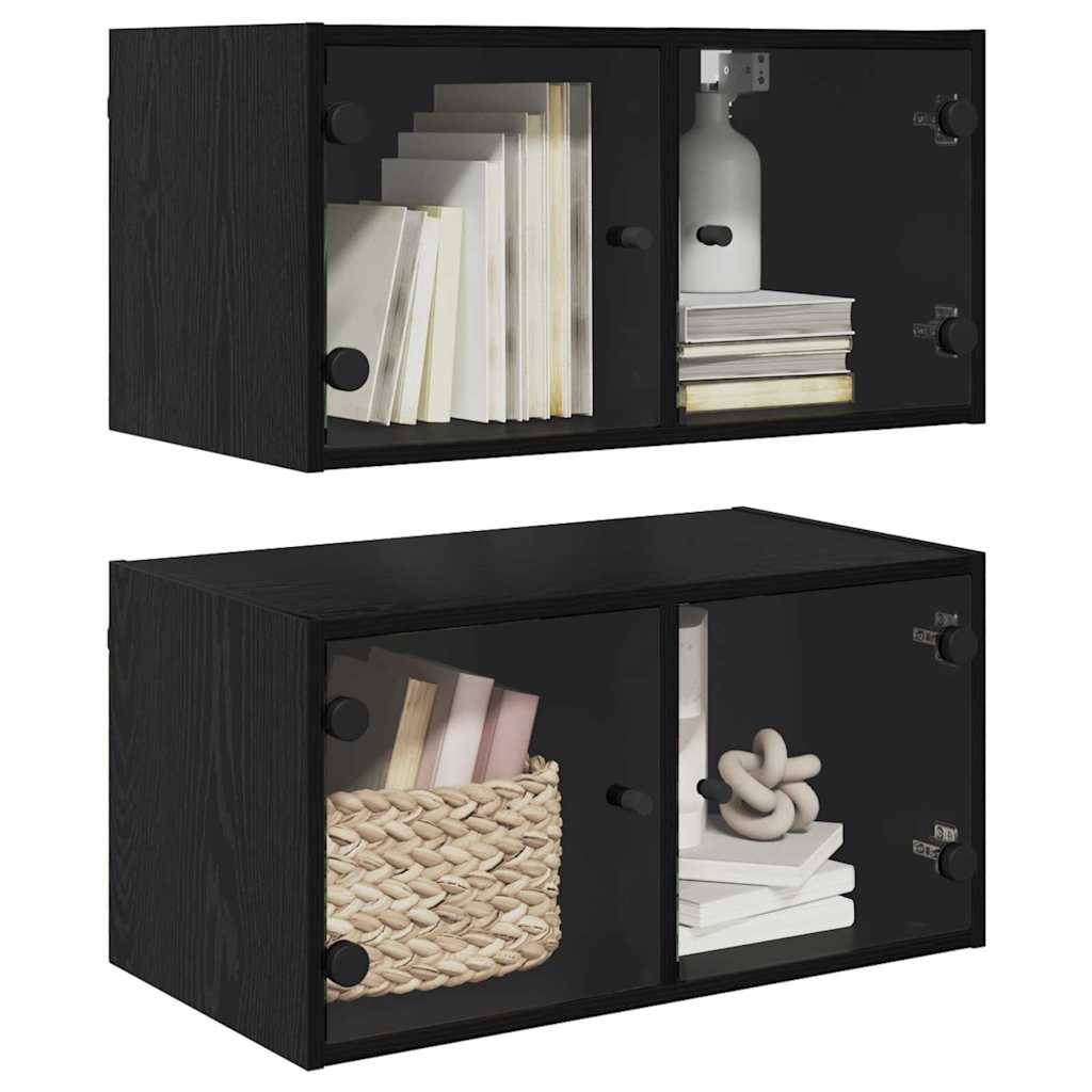 Wall Cabinets 2 pcs Black Oak Effect 68 x 37 x 35 cm