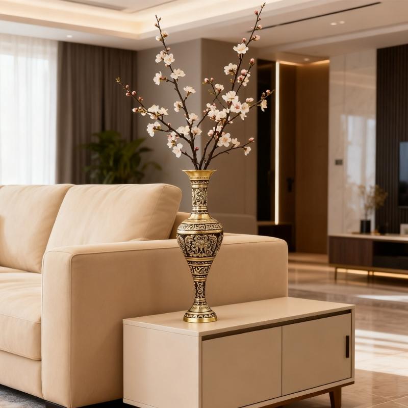 Antique Metal Vases with Embossed Geometric Pattern Dried Flower Arrangements Container for Table Centerpieces Decors