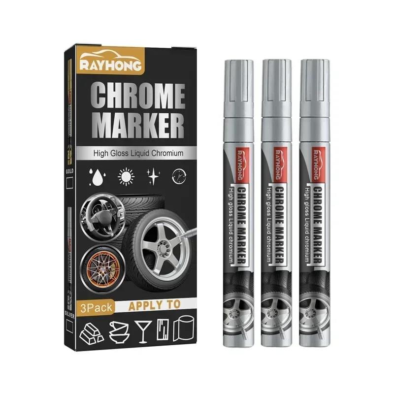 Chrome Marker Pen Car DIY Oily Paint Metallic Tyre Wheel Graffiti Tread Environmental Highlights Silver White Craftwork Amagi Touchup Paint2