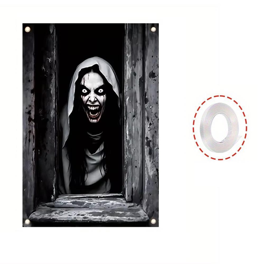 Blood Ghost Pattern Halloween Window Cover Banner Ghost Door Cover Backdrop Haunted House