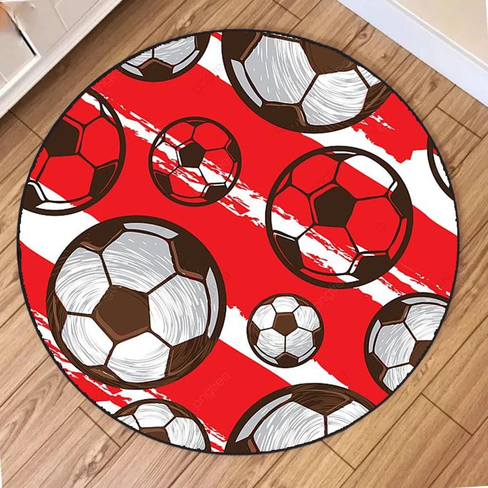Football-Themed Round Rug Machine Washable Indoor Outdoor Mat Use Perfect for Office Bedroom Laundry Room Stain Resistant Rugs