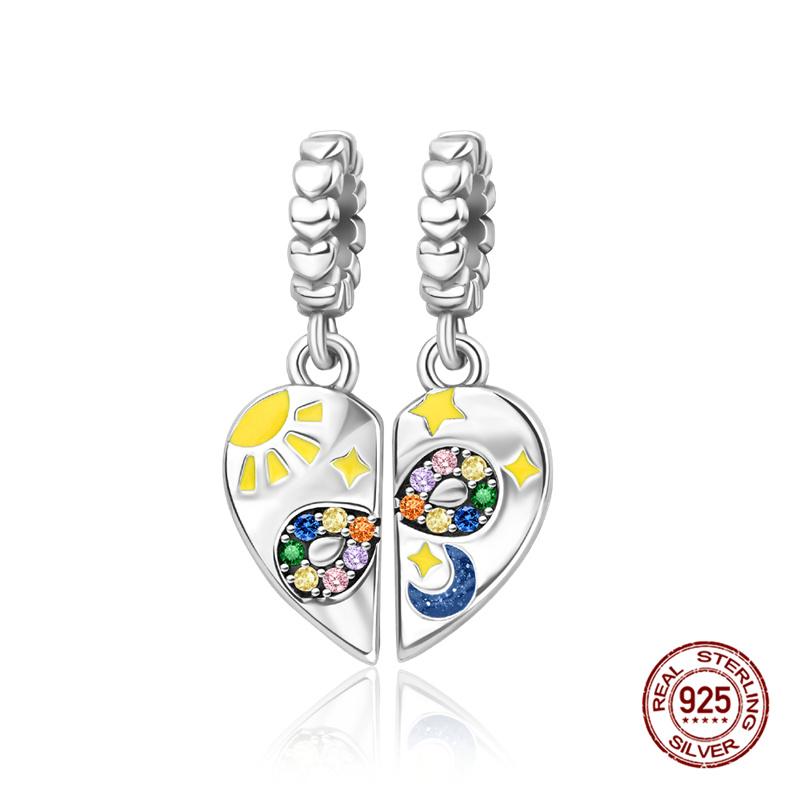 Copper Charms Fits Charms 3Mm Original Bracelet Womens Heart-Shaped Key Charms Beads Diy Fine Jewelry Gifts