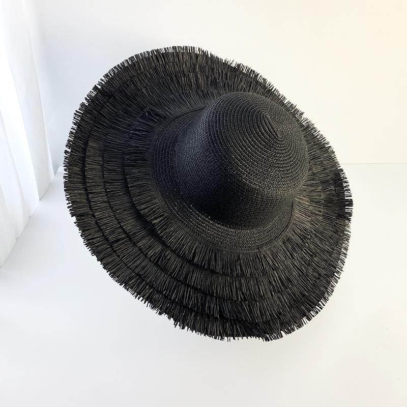 

Hat Versatile Style Straw Woven Solid Color Retro Womens Sunshade Hatscaps чорний