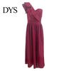 Lady Long Dress Evening One Shoulder Sleeveless Split Hem Solid Color Ruffle Pleated Ball Gown Off Prom Cocktail Party Maxi Women