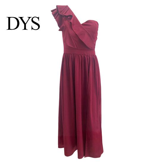 Lady Long Dress Evening One Shoulder Sleeveless Split Hem Solid Color Ruffle Pleated Ball Gown Off Prom Cocktail Party Maxi Women