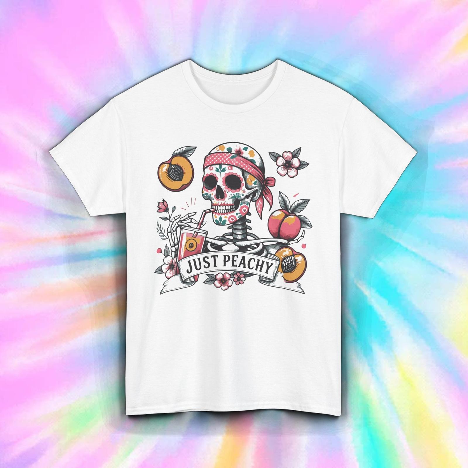 Just Peachy Shirt Skull Bandana Floral Peach Juice Funny Summer Vibe Tee S-5XL S разноцветный