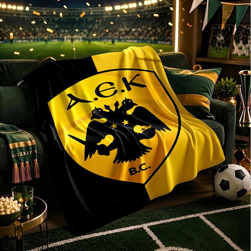 AEK AthenGoldenes und Schwarzes Wappen Design Decke Flanell Überwurf für Sofa, Innenbereich, Camping, Wohnzimmer, Büro, Stuhl und Bett Weiches Geburtstagsgeschenk