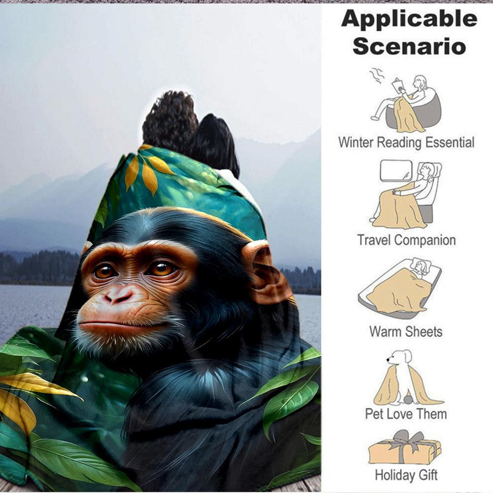 1pc Chimpanzee, Jungle Blanket Lightweight Flannel Blanket Throw Blanket For Sofa, Bed, Travel, Camping, Livingroom, Office yy251015147