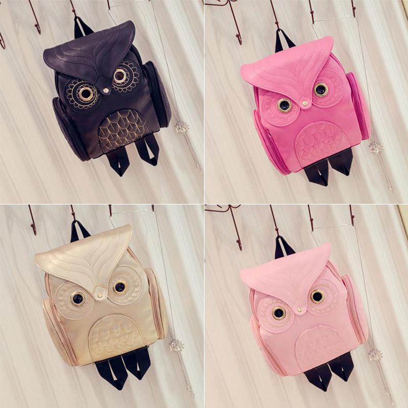 Women Backpack Stylish Cool Black PU Leather Owl Backpack Female Women Shoulder Bag