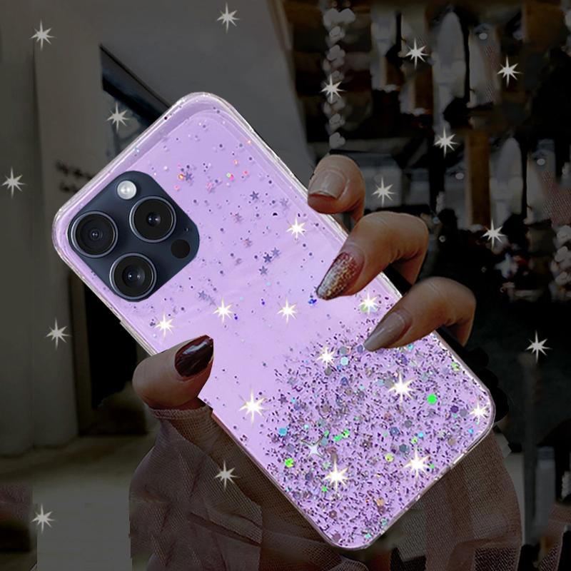 

М який чохол для телефону з блискучим градієнтом і блискучим небом для iPhone 15 14 13 12 11 Pro Max X XR XS Max 7 8 Plus протиударна прозора задня кришка з ТПУ For iPhone 15 фіолетовий