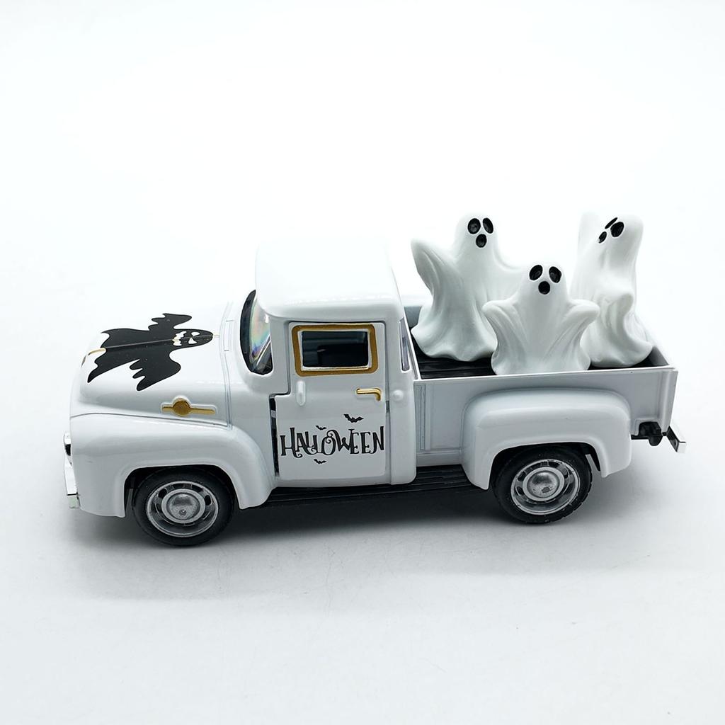 Vintage Halloween Alloy Truck Model with Ghostly Figurines Vehicle Collectible Ornament Farmhouses Home Office Decors