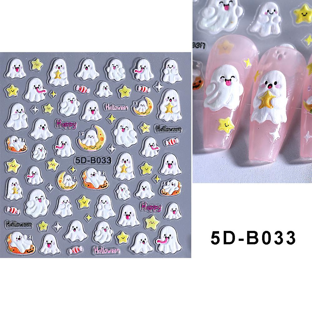 1/3pcs 5D Embossed Halloween Nail Stickers Cute Skull Pumpkin Ghost Spider Nail Silder Decals Nail Supplies Manicure Decoration