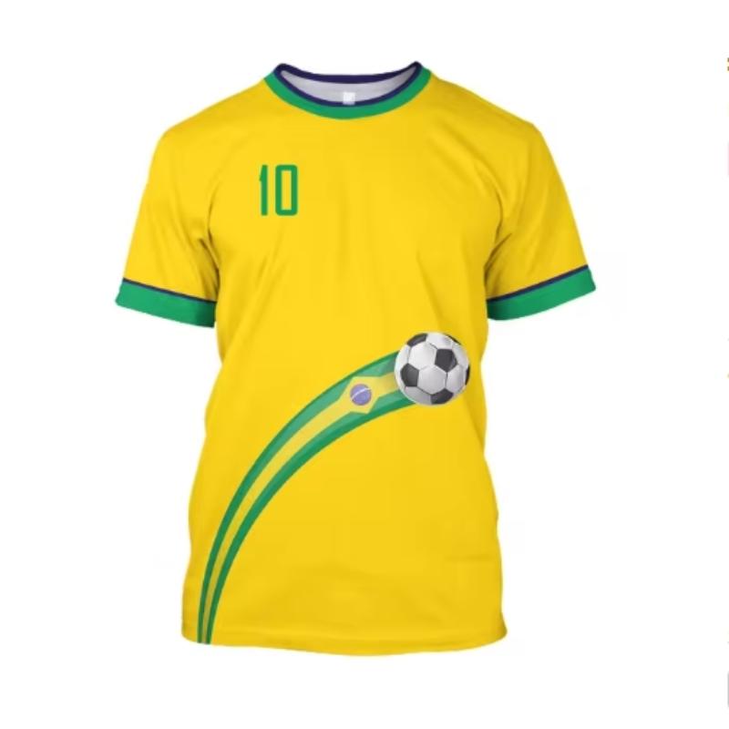 Brazil Jersey Men's T-shirt O-Neck Oversized Short Sleeve Men's Clothing 3D Print Brazilian Flag Selection Football Team Shirt