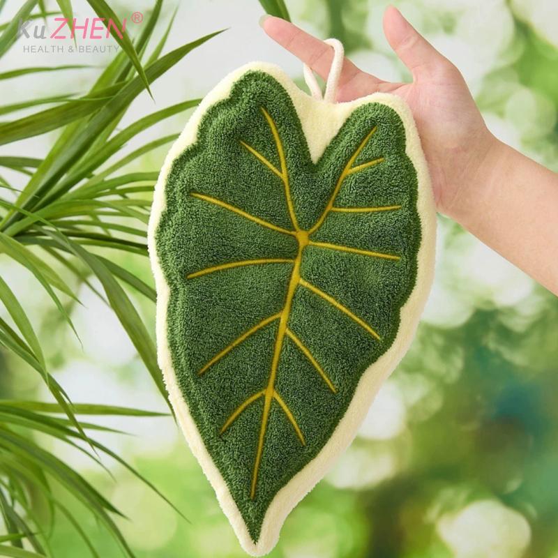 Hot Plant Leaves Hot Plant Cartoon Hand Towel Double-Layer Absorbent Thickened Quick Drying With Hanging Design Bathroom Kitchen