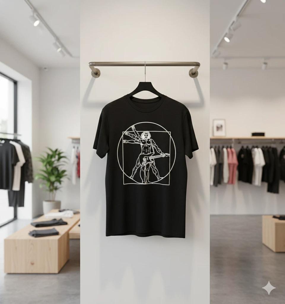 Vitruvian Rock Guitarist T-Shirt Leonardo Style Music Graphic Tee - T326