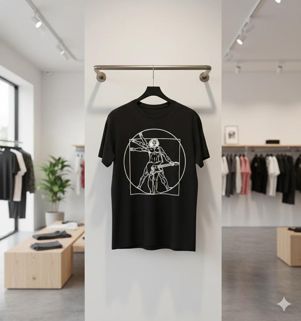Vitruvian Rock Guitarist T-Shirt Leonardo Style Music Graphic Tee - T326 2XL