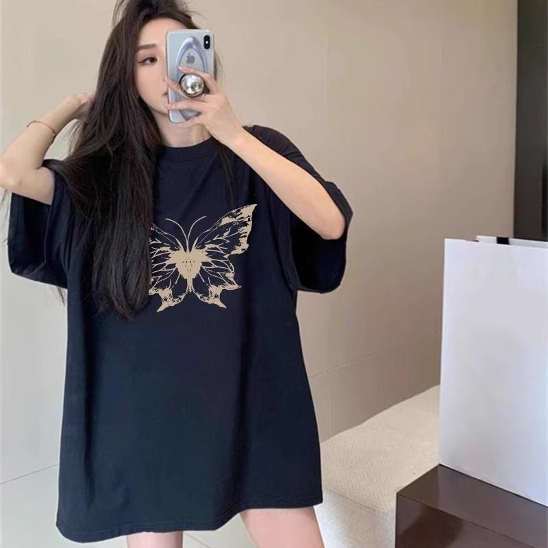 Cotton heavy shoulder short-sleeved t-shirt women's summer new American high-end Hong Kong-style chic half-sleeved