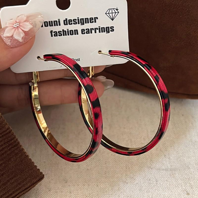 Silbernadel Leopard Harz Geo Runde Ohrringe, Retro Myer Stil, Nischen Design für Frauen