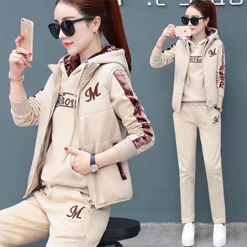 Women's Plush Thickened Three-Piece Casual Sportswear Suit - Autumn/Winter 2024 Fashionable Large Size Sweatshirt.