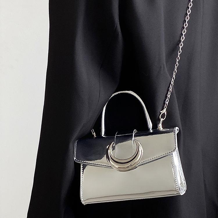 Advanced Moon Lock Bag New Solid Color Square Lacquered Leather Bag Handbag Chain Shoulder Cross Bag