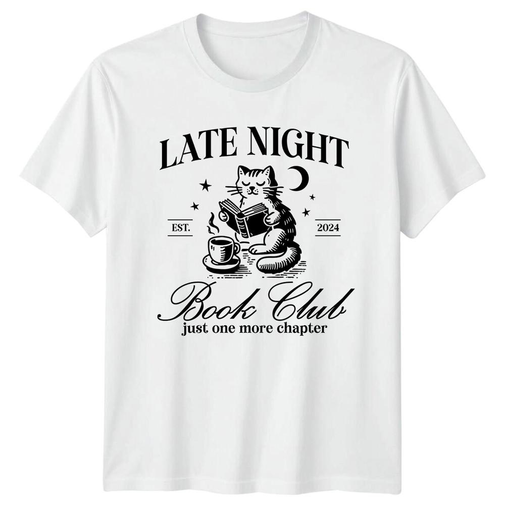 Late Night Book Club Just One More Chapter Cat TShirt S