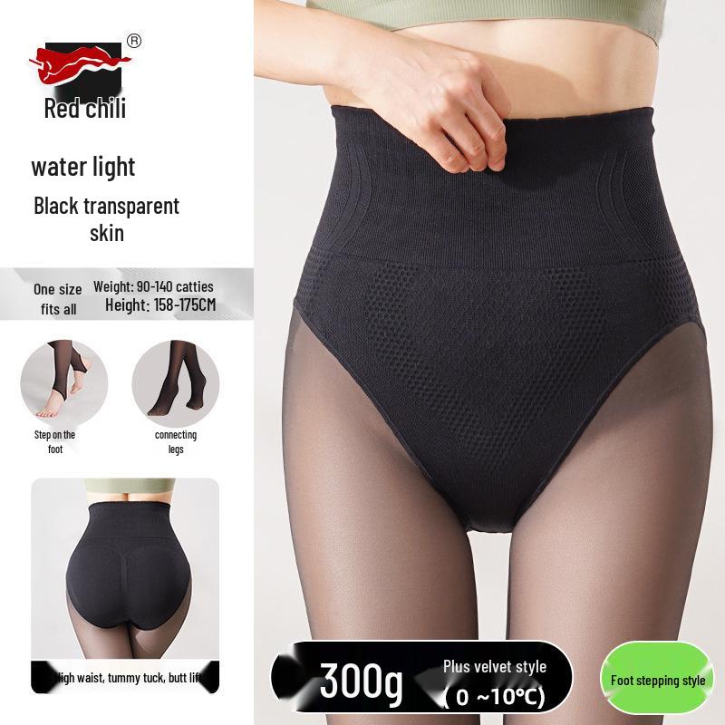 Red Pepper High Waist Black Sheer Leggings - Autumn/Winter Abdomen and Hip Shaping Bottoming Tights