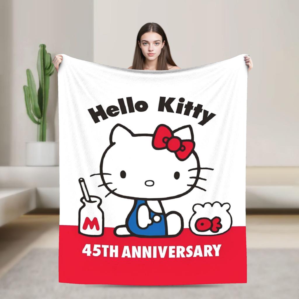 kawaii Hello Kitty Blanket Cute Cartoon Flannel Throw Blankets Home Couch Portable Lightweight Bedspreads