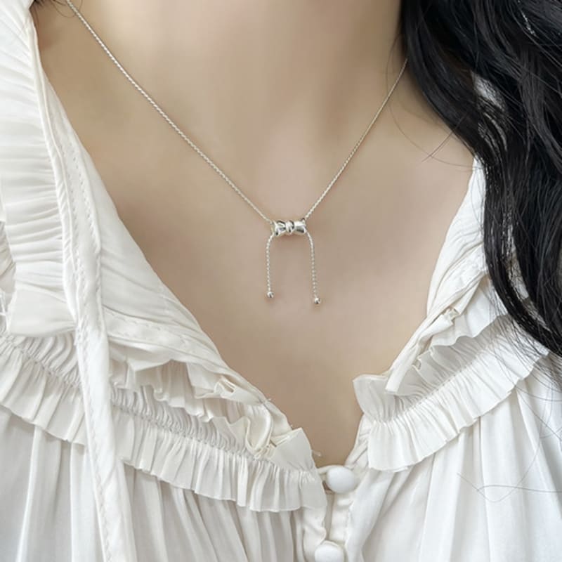 

SOSOO 925 Silver Ribbon Tie Necklace one