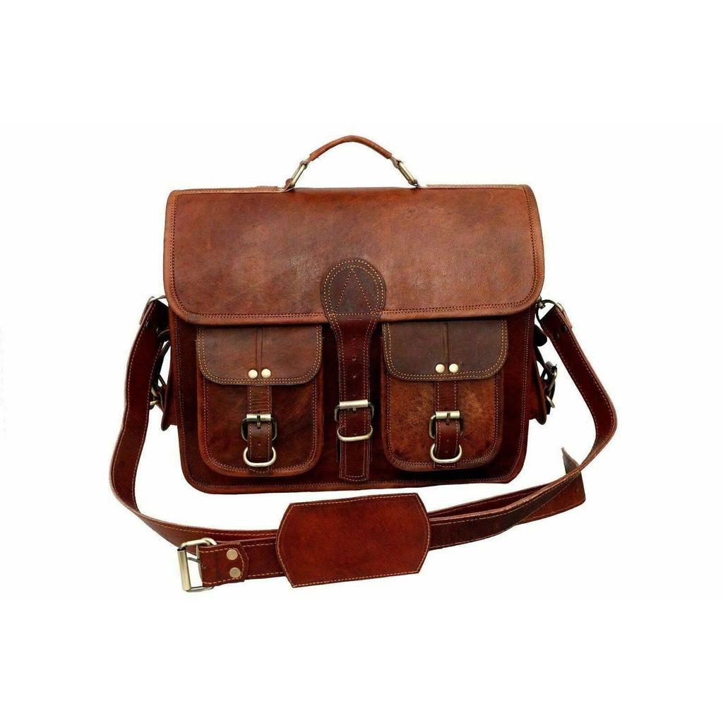 Genuine Vintage Men's Leather Messenger Bag Shoulder Laptop Bag Briefcase