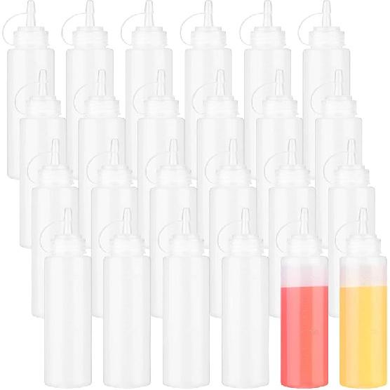 Xinnun 24 Pcs Plastic Condiment Squeeze Bottles Squeeze Leak Proof Multipurpose Squirt Bottles with Twist Top Cap for Sauces Ketchup BBQ Syrup 8 oz