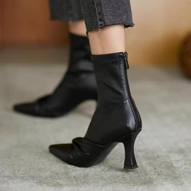 Fashion High Heels Women Ankle Boots Sexy Pointed Toe Heeled Shoes Designer 2025 Winter Party Chelsea Leather Boots Woman Pumps Botas