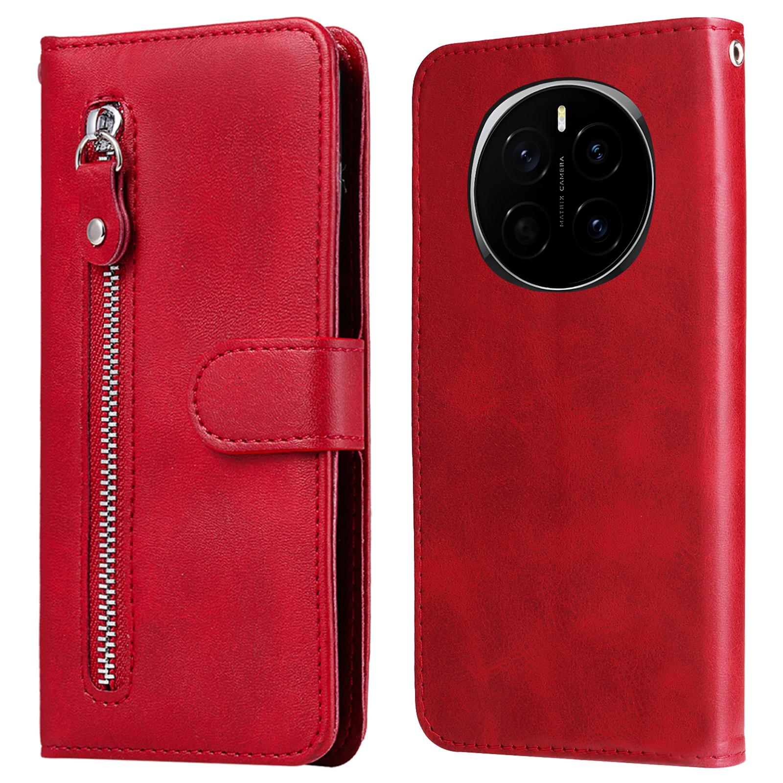 

For Honor Magic7 5G Case Zipper Wallet Calf Texture PU Leather Phone Cover Red