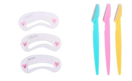 Digital Shoppy Magic Eye Brow Class Drawing Guide Eyebrow Stencil Cards set of 3 And Eyebrow Razors - 3pieces