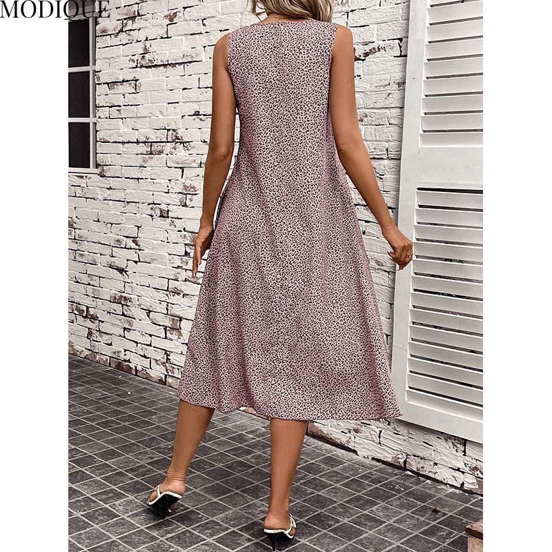 MODIQUE 2025 Summer New Women's Sexy Leopard Print Sleeveless Long Dress Ladies Elegant Casual A-Line Hot O-Neck Dress