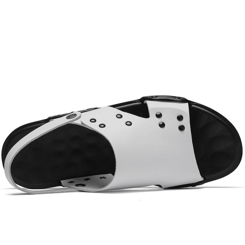 Fashion Summer Men's Genuine Leather Sandals Fashion Flat Shoes Outdoor Breathable Casual Shoes Black Beach Slippers Luxury Sandals