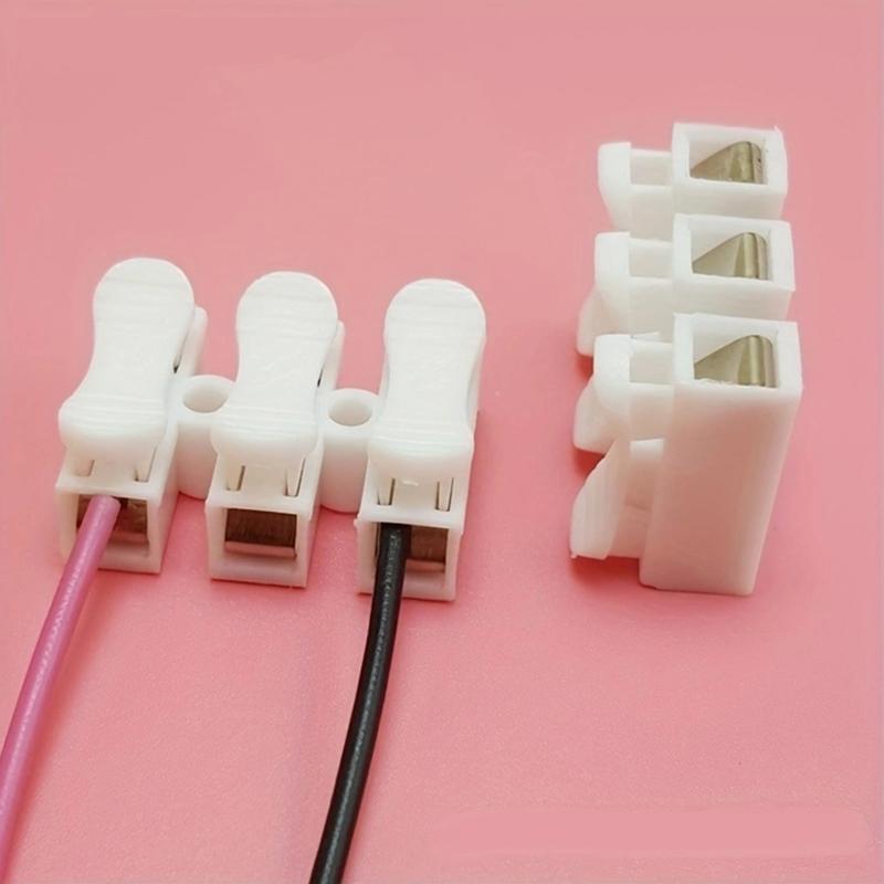 10pcs White No Solding Welding Quick 3P Cable Wire Connector No Screw Terminal  Block Spring Clamp