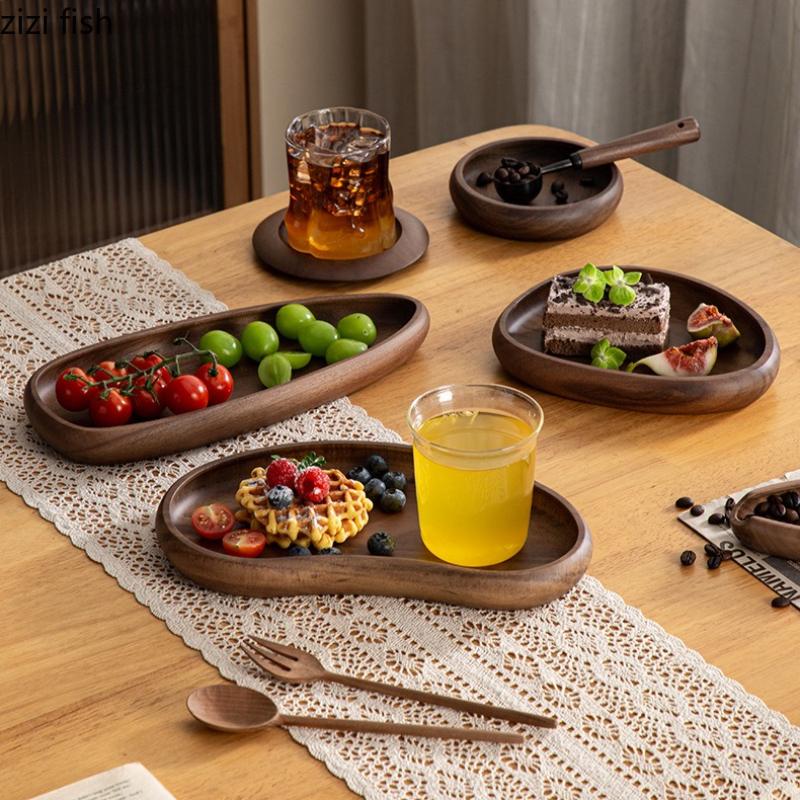 Solid Wood Storage Tray Irregular Fruit Plate Snack Plate Jewelry Tray Nut Platter Cup Saucer Dessert Plates Bowl Candy Dish