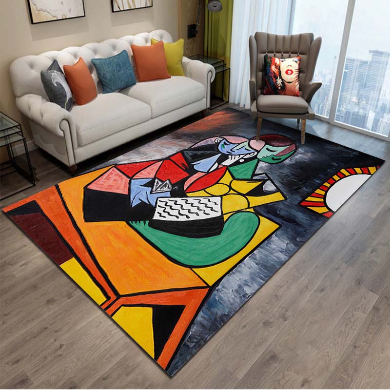 15 Größen Abstraktes Picasso Gemälde Künstlerische Teppiche für Schlafzimmer Bodenteppiche Wohnzimmer Heimdeko Weiche Flanellmatte Bereichsteppich Geschenk