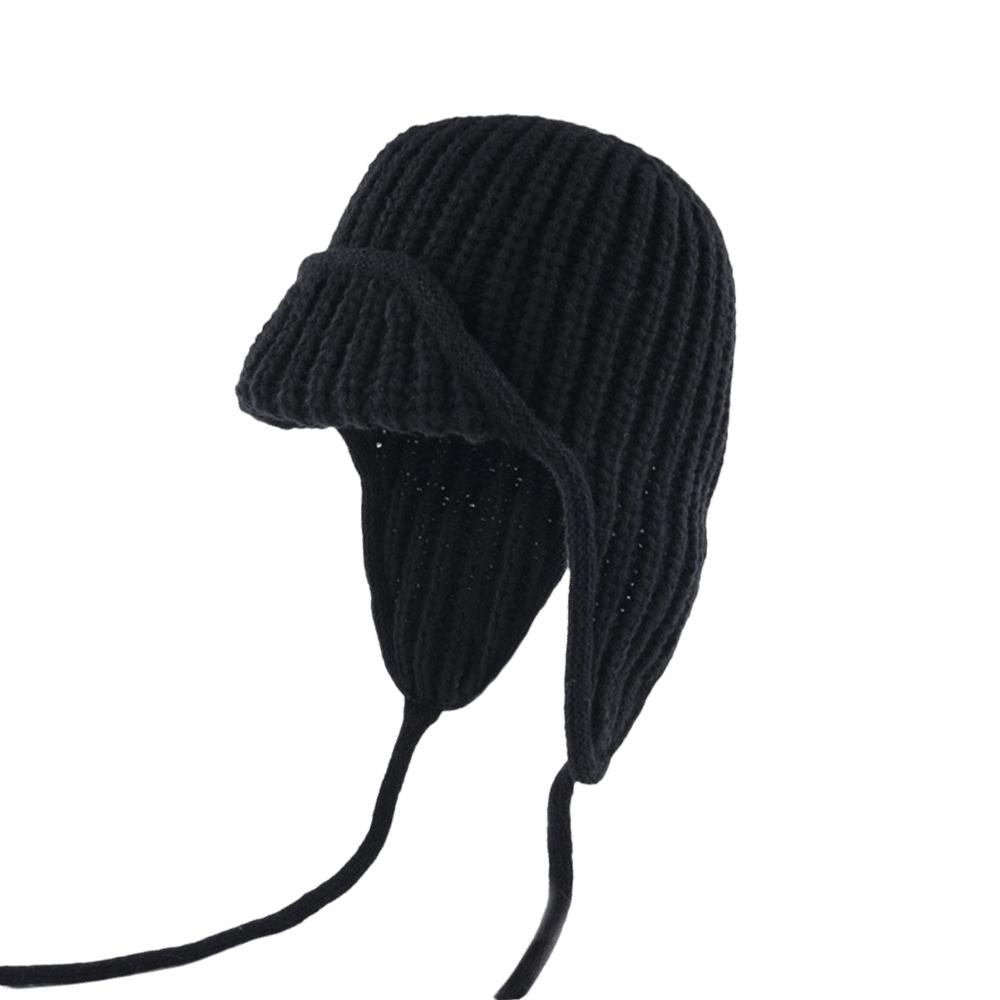 

Ear Protection Knitted Flying Cap Korean Style Woolen Crochet Cap Knitted Woolen Hat Autumn Style2 Black
