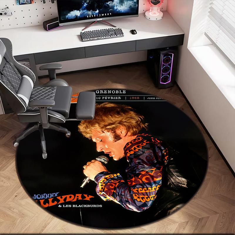 1pc Johnny Hallyday Music Album Round Carpet Painted Printed Circular Carpet, Home Door Mat, Outdoor Travel Protection Carpet