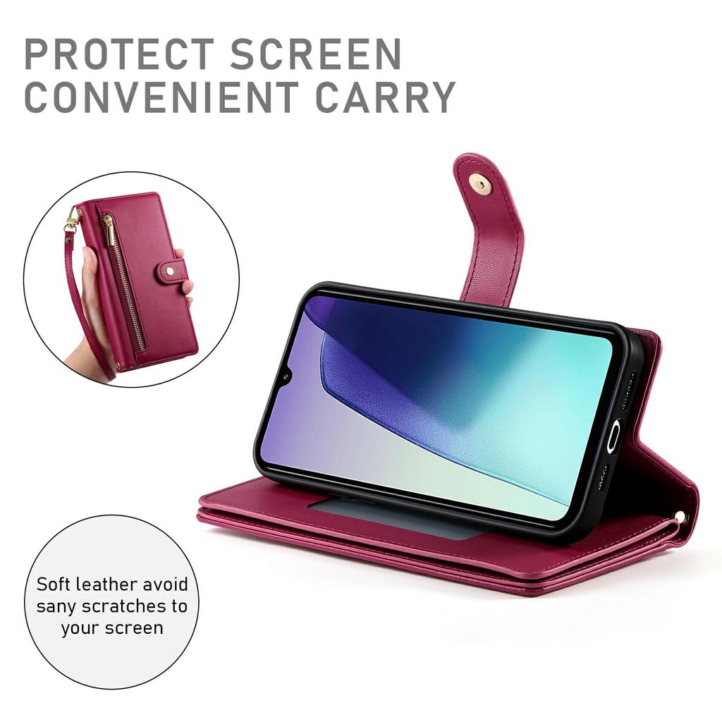 For Xiaomi Redmi A5 NFC (EU) (173.45mm) Case Zipper Pocket Wallet Leather Phone Cover with Straps