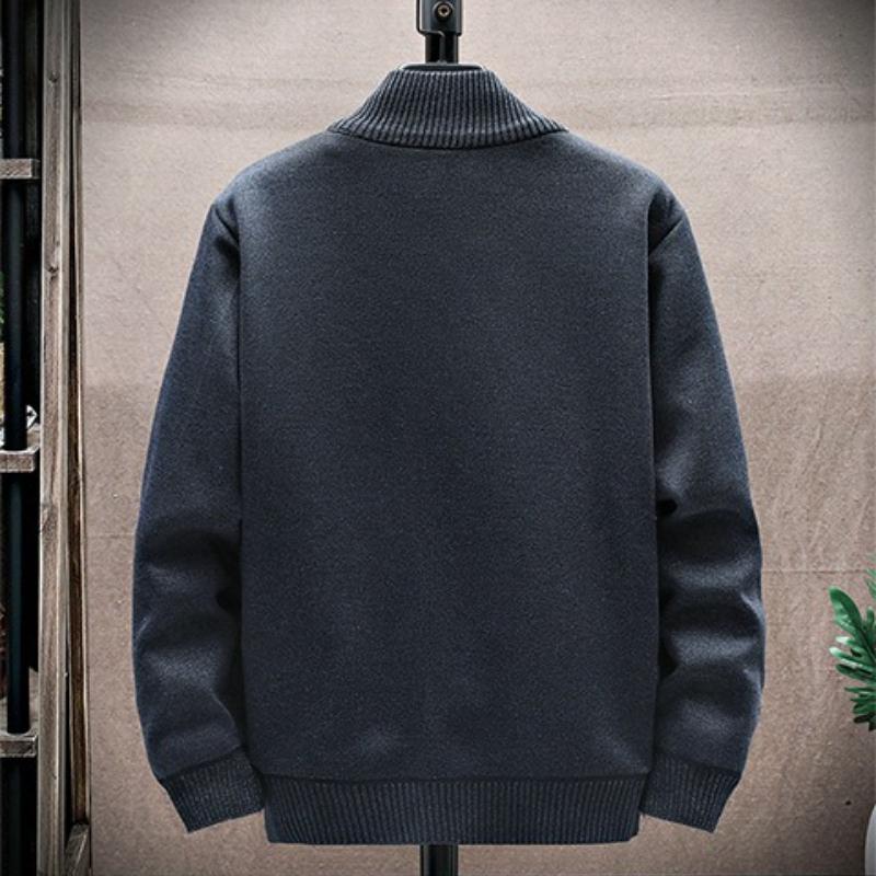 Men's Autumn Winter Cable Knit Zipper Cardigan - Thick Warm Casual Sweater for Men